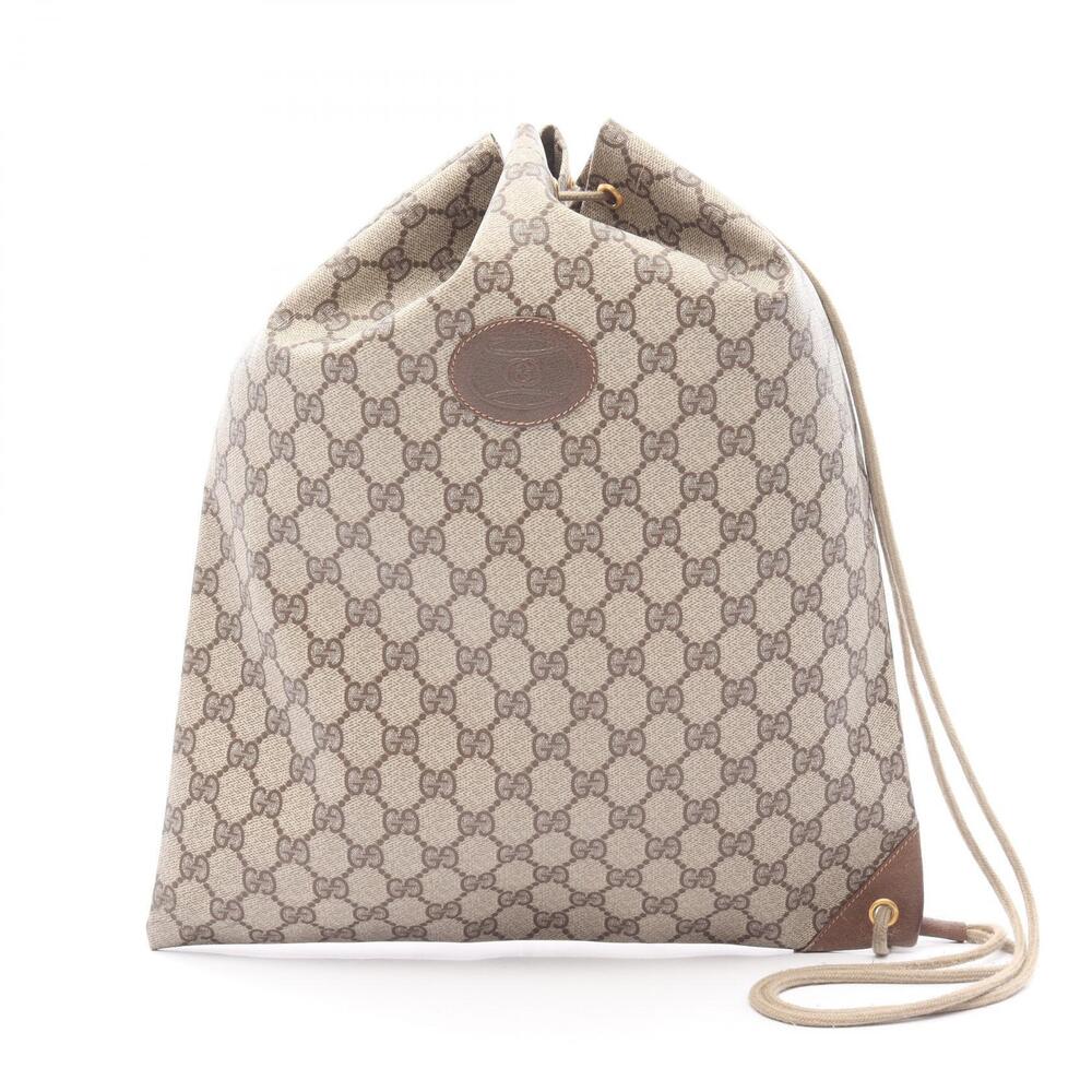 Gucci GG Plus Shoulder Bag Canvas Leather Beige Brown